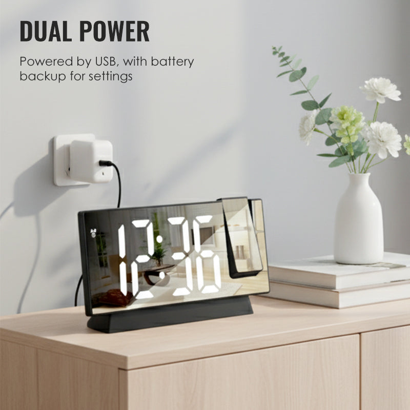 Budzik z lustrzanym wyświetlaczem LED