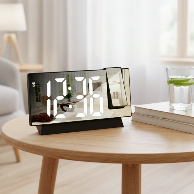 Budzik z lustrzanym wyświetlaczem LED